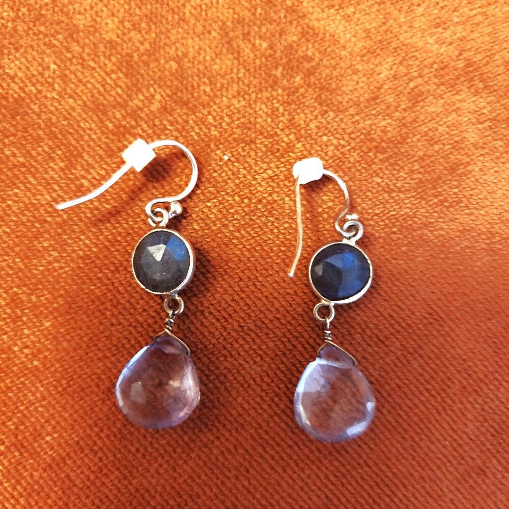 Chan Luu Blue Crystal and Labradorite Teardrop Earrings 1" Drop